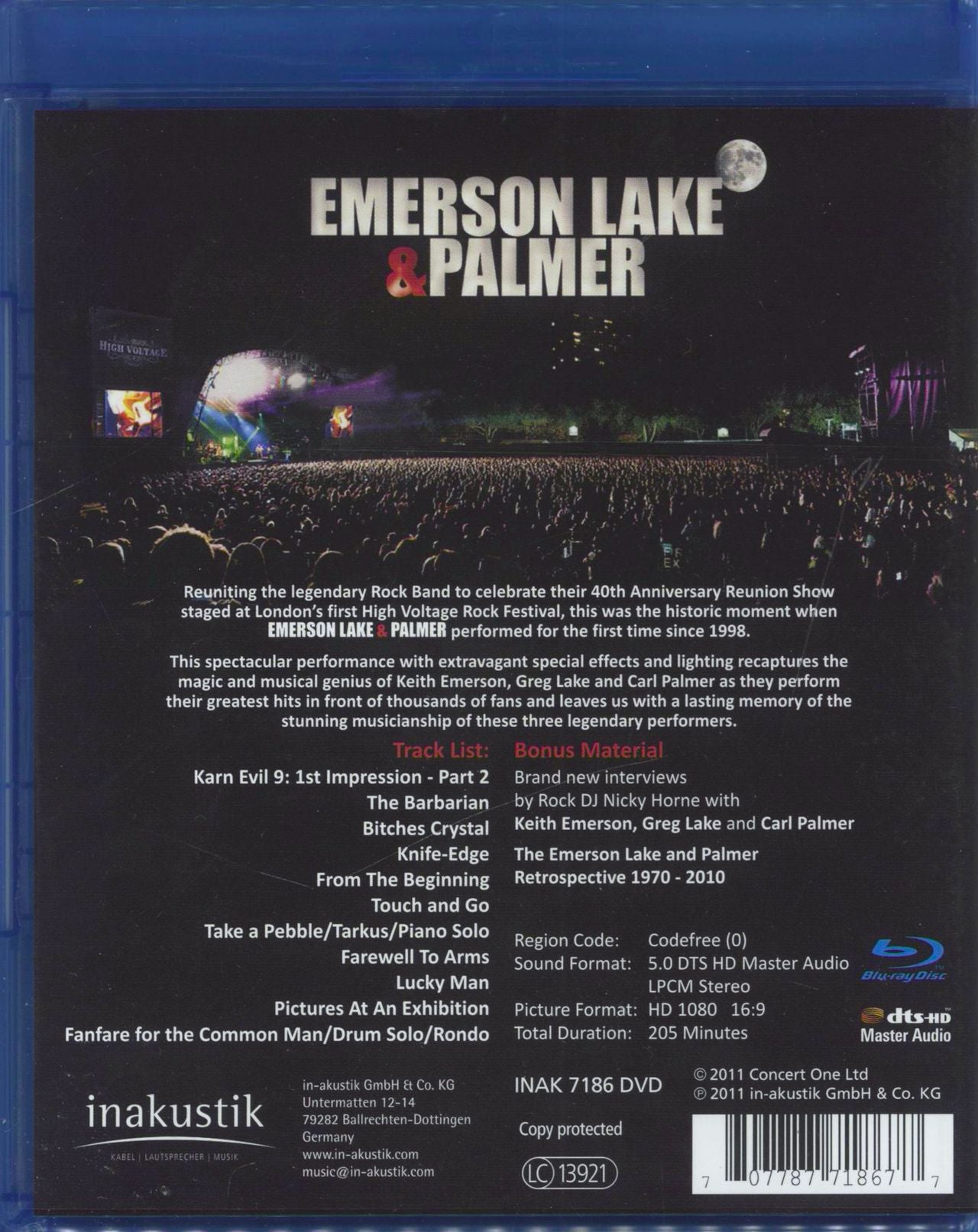 Emerson Lake & Palmer 40th Anniversary Reunion Concert German Blu Ray