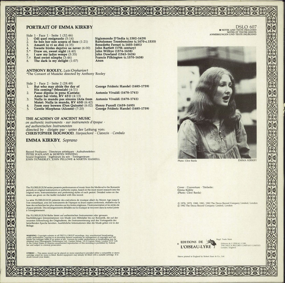 Emma Kirkby Portrait Of Emma Kirkby UK vinyl LP album (LP record)