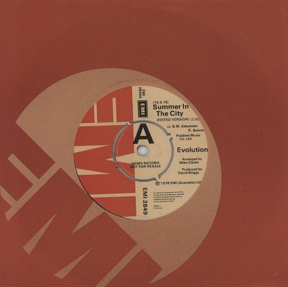 Evolution (70S) Summer In The City (Edited Version) UK Promo 7" vinyl single (7 inch record / 45) EMI2849