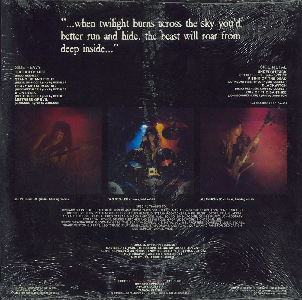 Exciter Heavy Metal Maniac - Shrink US vinyl LP album (LP record)