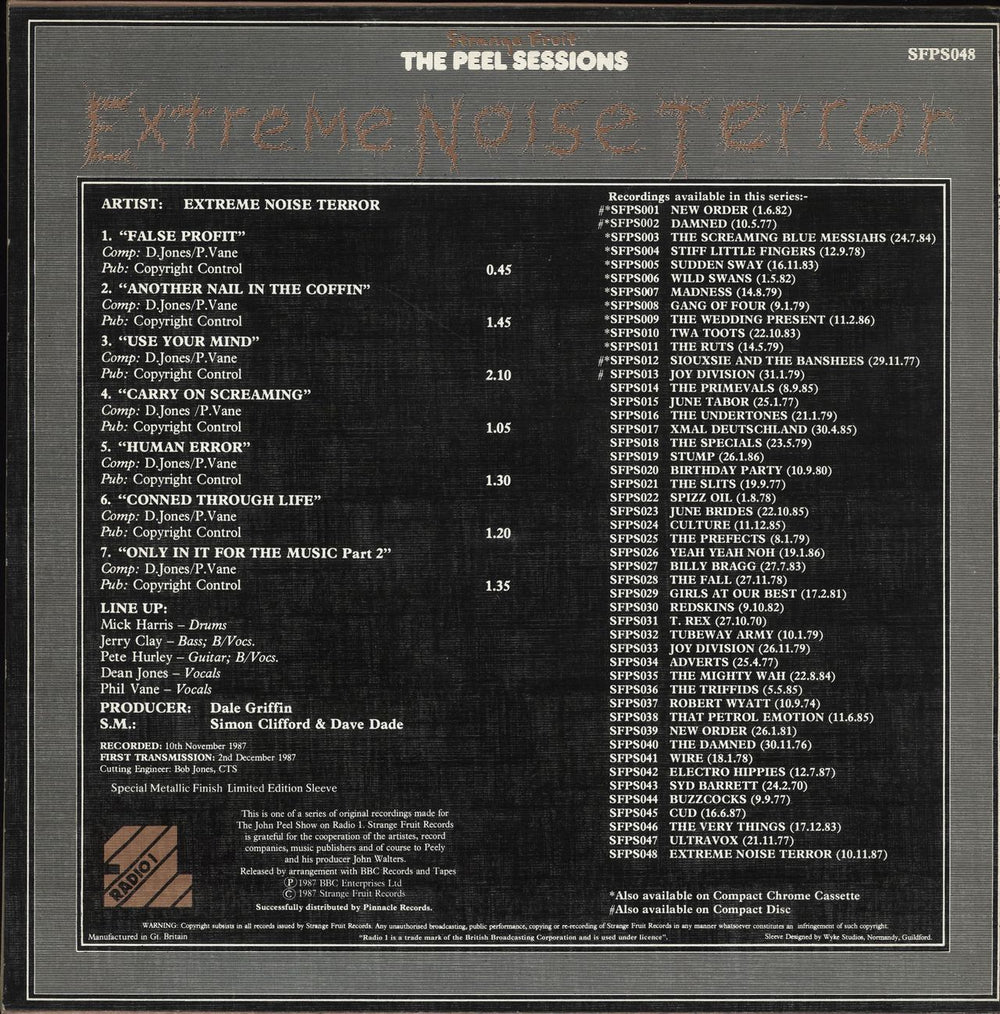 Extreme Noise Terror The Peel Sessions '87-'90 UK 12" vinyl single (12 inch record / Maxi-single)