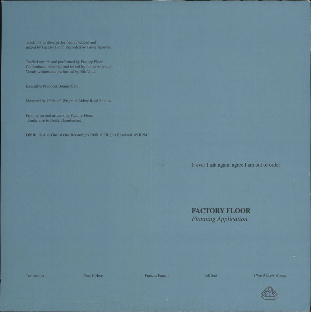 Factory Floor Planning Application UK 12" vinyl single (12 inch record / Maxi-single)