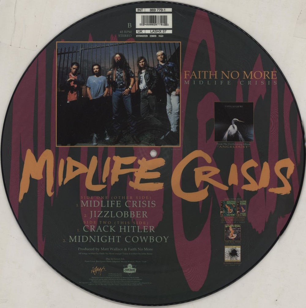 Faith No More Midlife Crisis + Back Insert UK 12" vinyl picture disc (12 inch picture record)