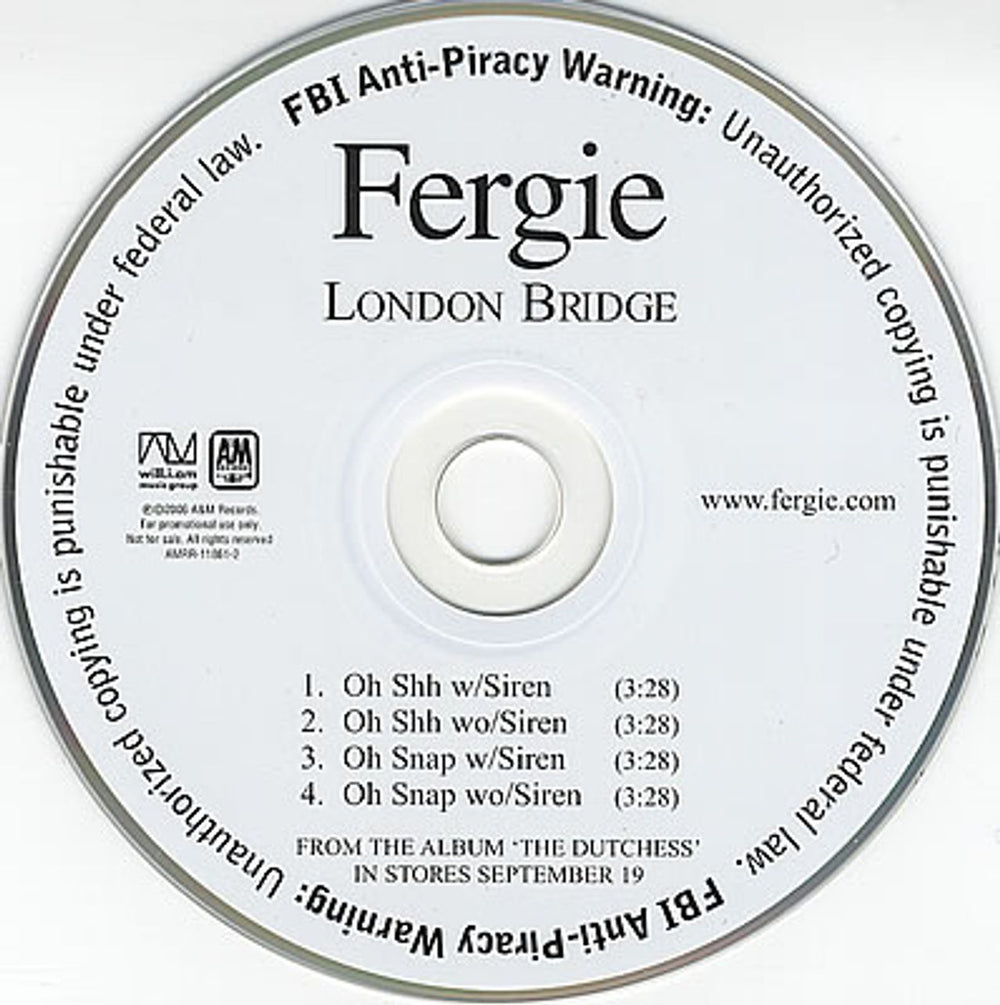 Fergie London Bridge US Promo CD single (CD5 / 5") AMRR-11861-2