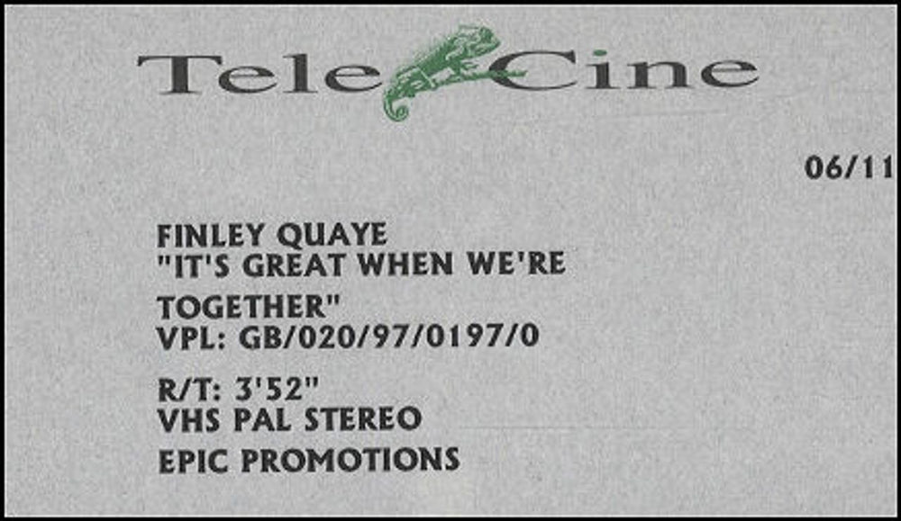 Finley Quaye It's Great When We're Together UK Promo video (VHS or PAL or NTSC) PROMO VIDEO
