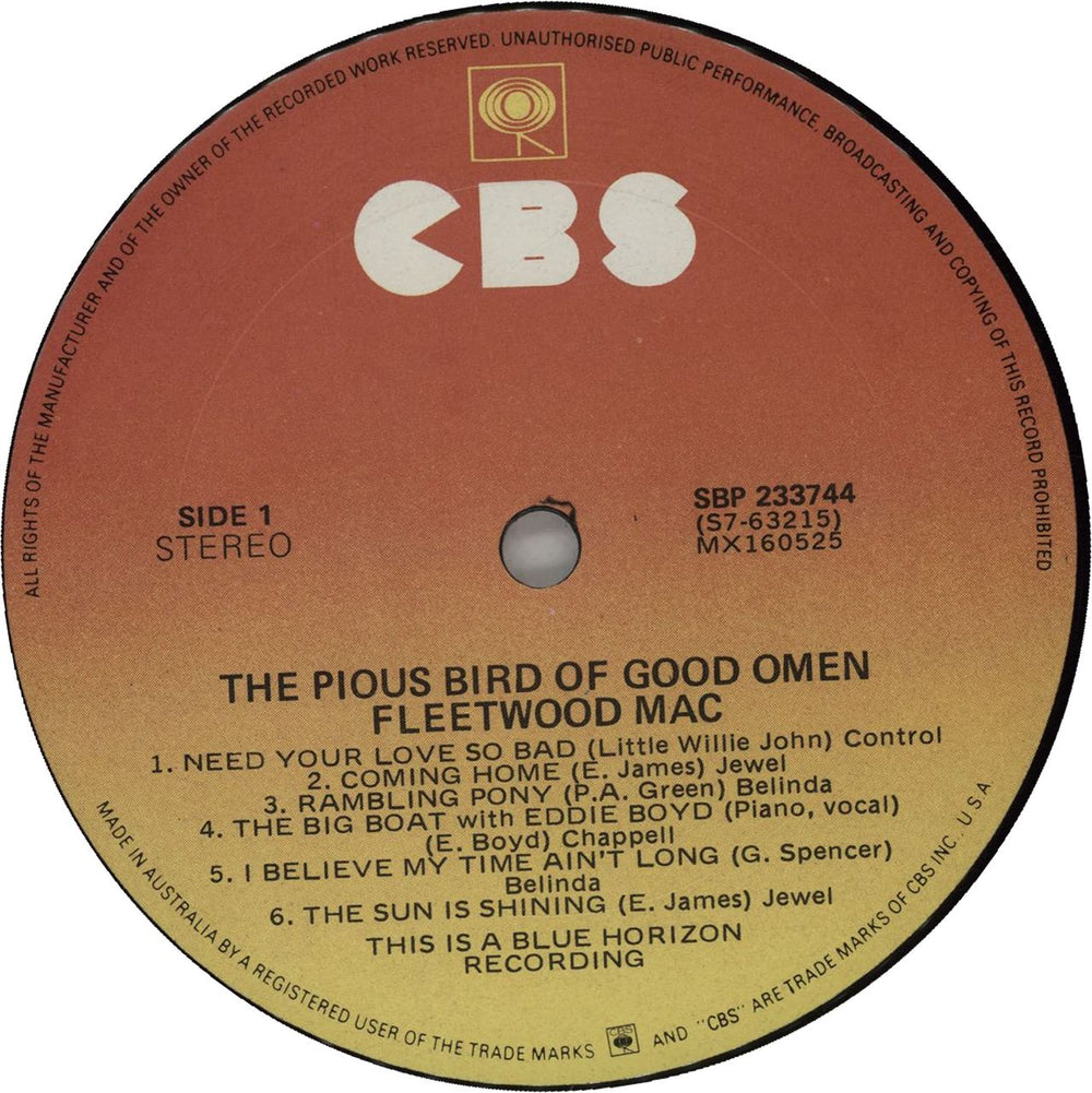 Fleetwood Mac The Pious Bird Of Good Omen - 2nd Australian vinyl LP album (LP record) MACLPTH657490