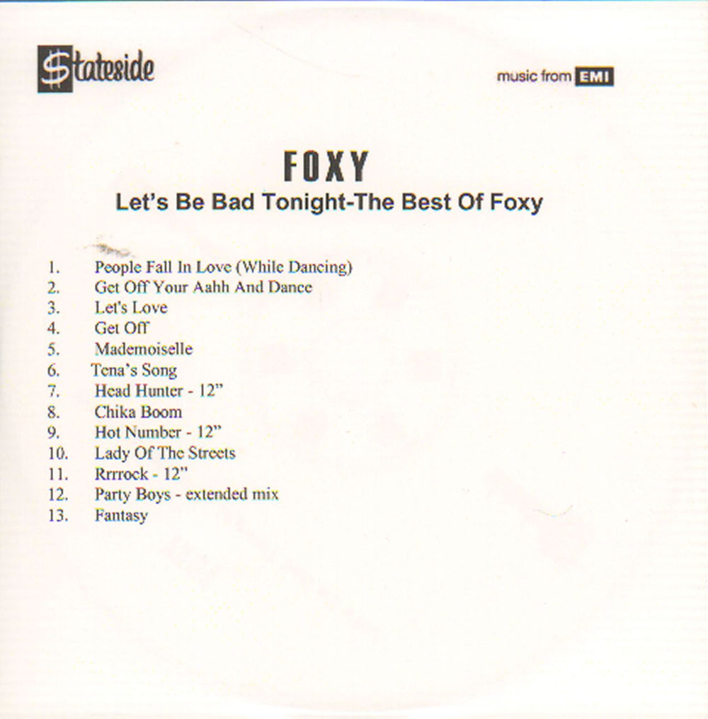 Foxy Let's Be Bad Tonight - Best Of Foxy UK CD-R acetate CD-R