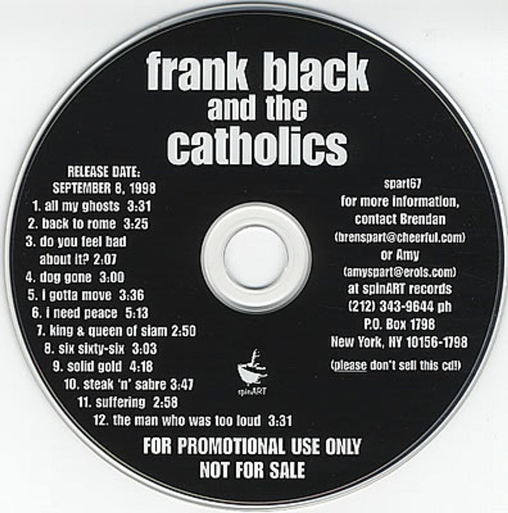 Frank Black Frank Black & The Catholics US Promo CD album (CDLP) SPART67