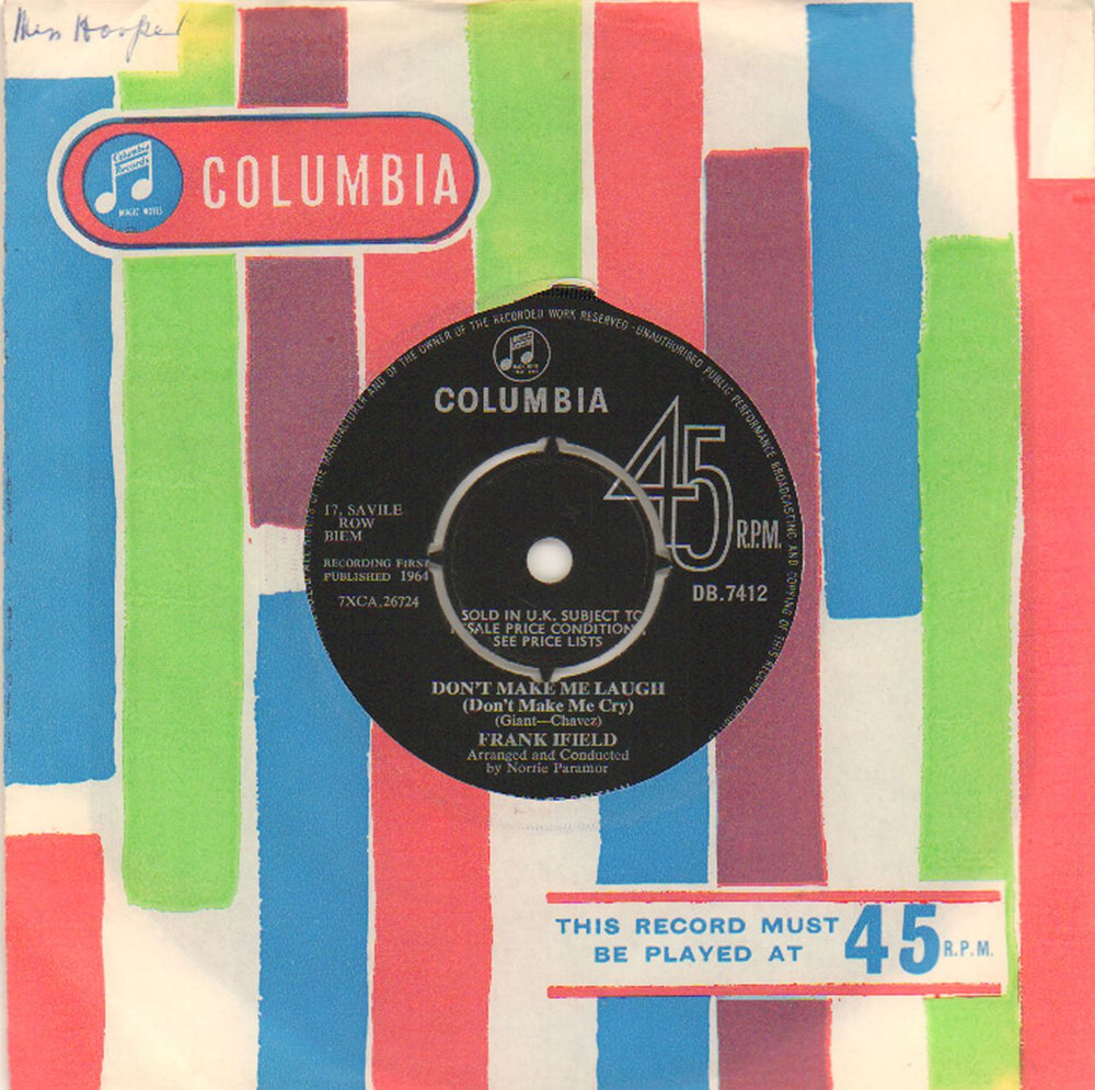 Frank Ifield Don't Make Me Laugh (Don't Make Me Cry) UK 7" vinyl single (7 inch record / 45) DB.7412