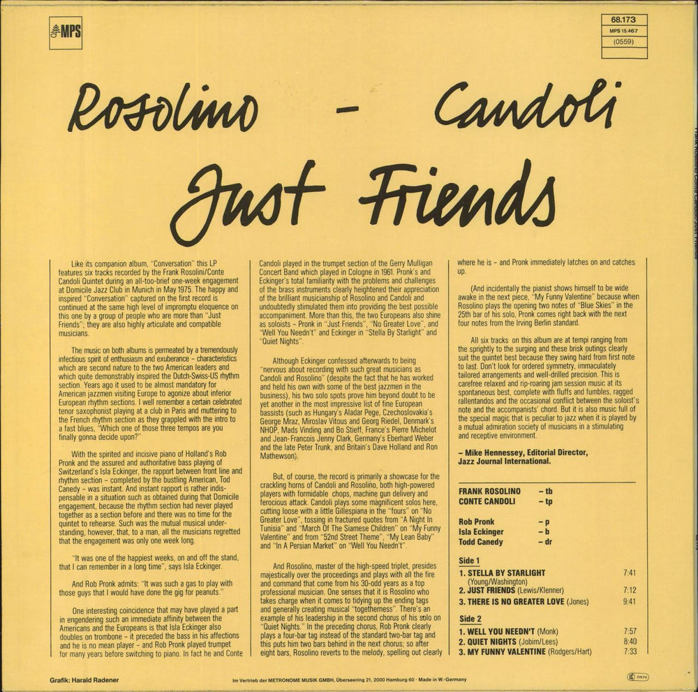 Frank Rosolino Just Friends German vinyl LP album (LP record)