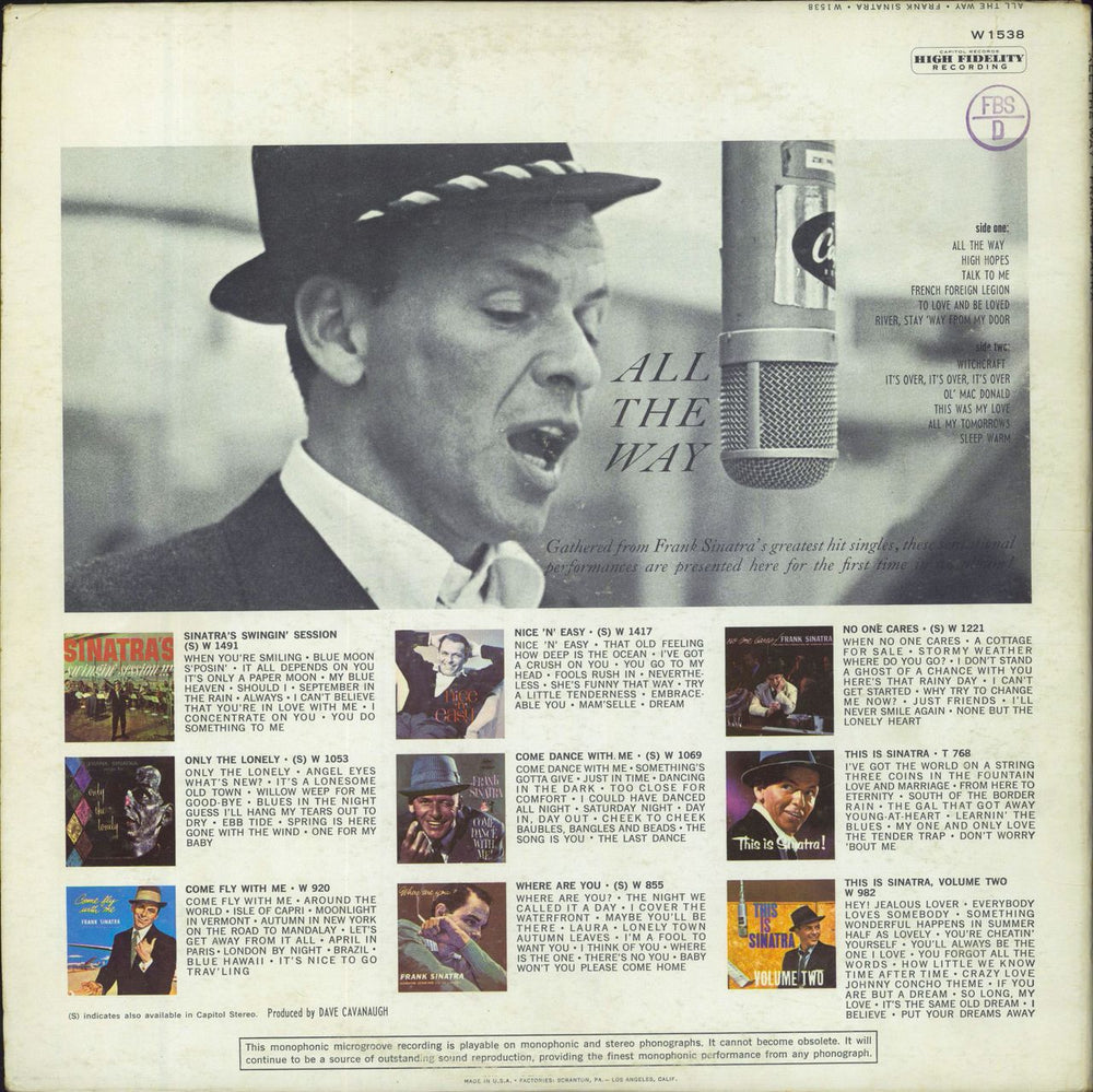 Frank Sinatra All The Way US vinyl LP album (LP record)