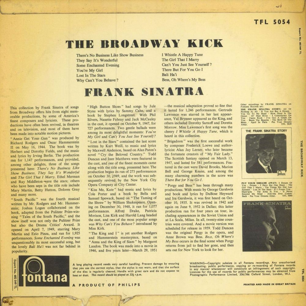 Frank Sinatra The Broadway Kick - EX UK vinyl LP album (LP record)