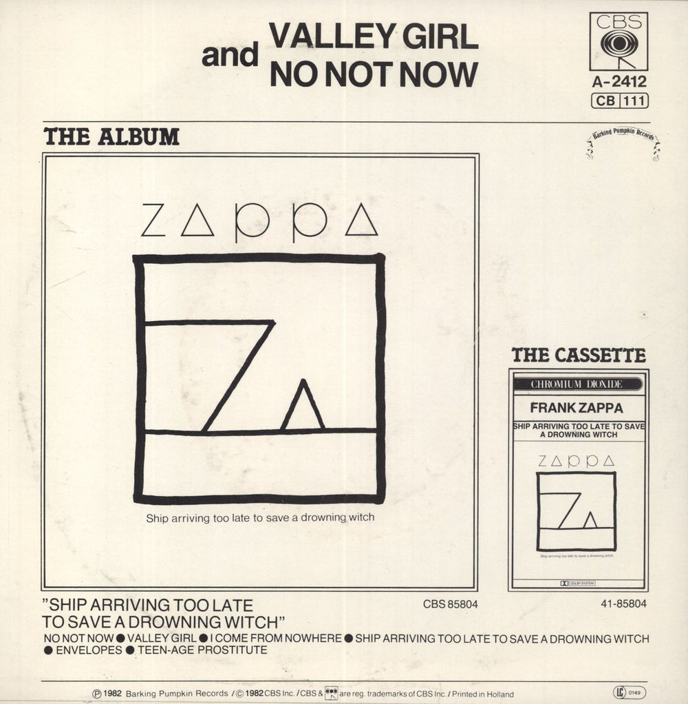 Frank Zappa Valley Girl Dutch 7" vinyl single (7 inch record / 45)