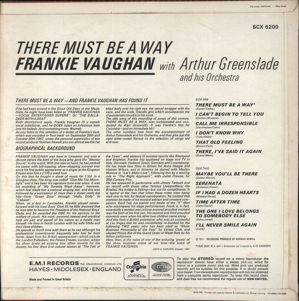 Frankie Vaughan There Must Be A Way UK vinyl LP album (LP record)