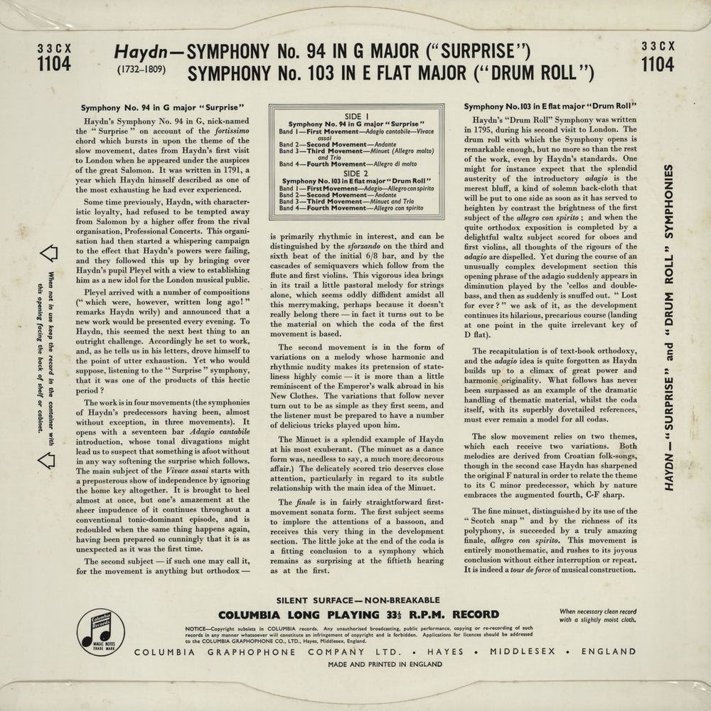Franz Joseph Haydn Symphony No. 103 In E Flat Major ("Drum Roll") / Symphony No. 94 In G Major ("Surprise") UK vinyl LP album (LP record)