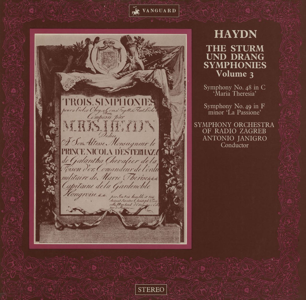 Franz Joseph Haydn The Sturm Und Drang Symphonies UK 3-LP vinyl record set (Triple LP Album) 1968