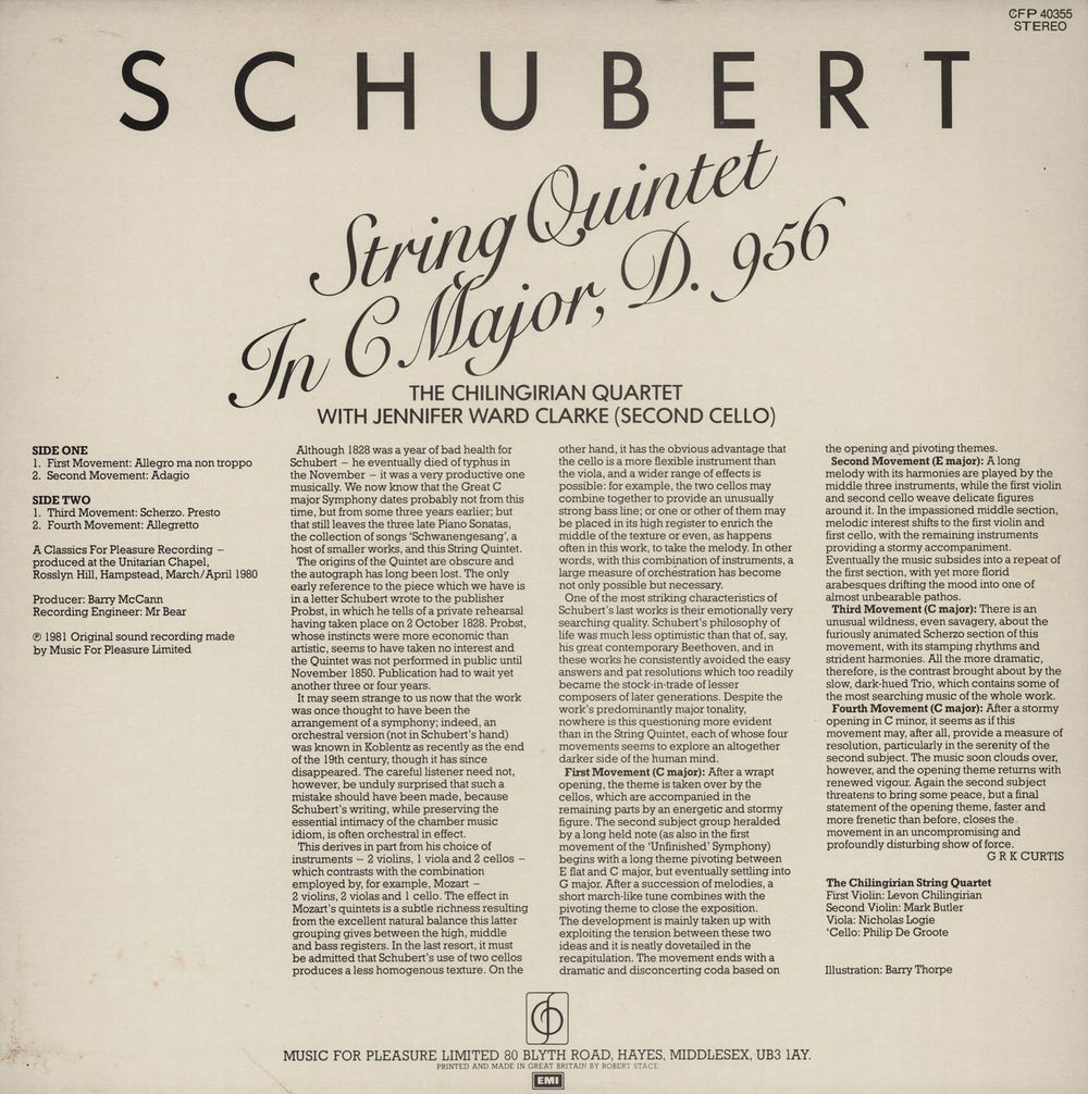 Franz Schubert Schubert: String Quintet In C UK vinyl LP album (LP record)