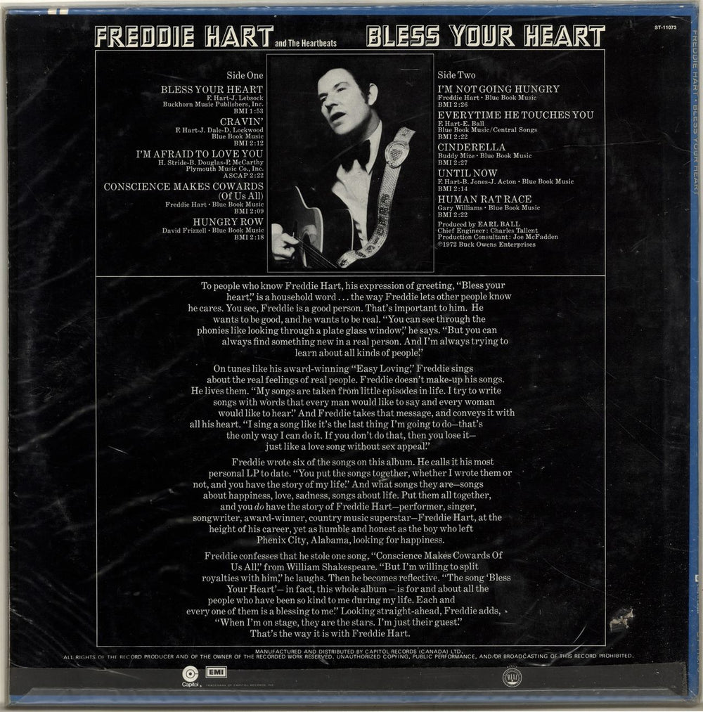 Freddie Hart Bless Your Heart Canadian vinyl LP album (LP record)