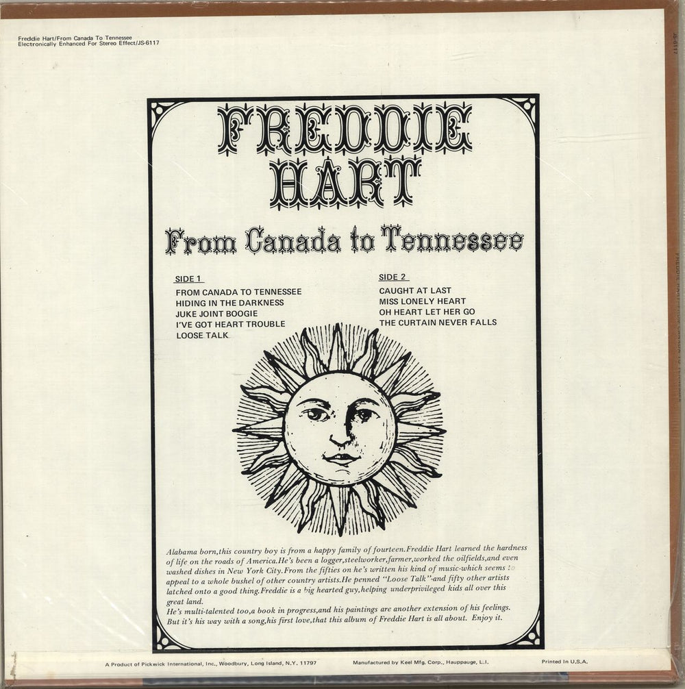 Freddie Hart From Canada To Tennessee US vinyl LP album (LP record)