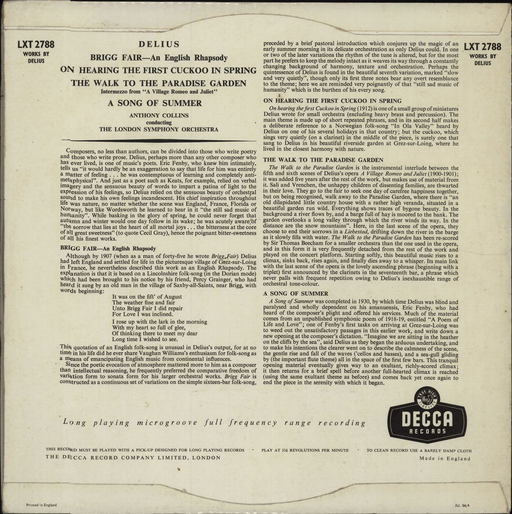 Frederick Delius Works By Delius UK vinyl LP album (LP record) DUHLPWO675986