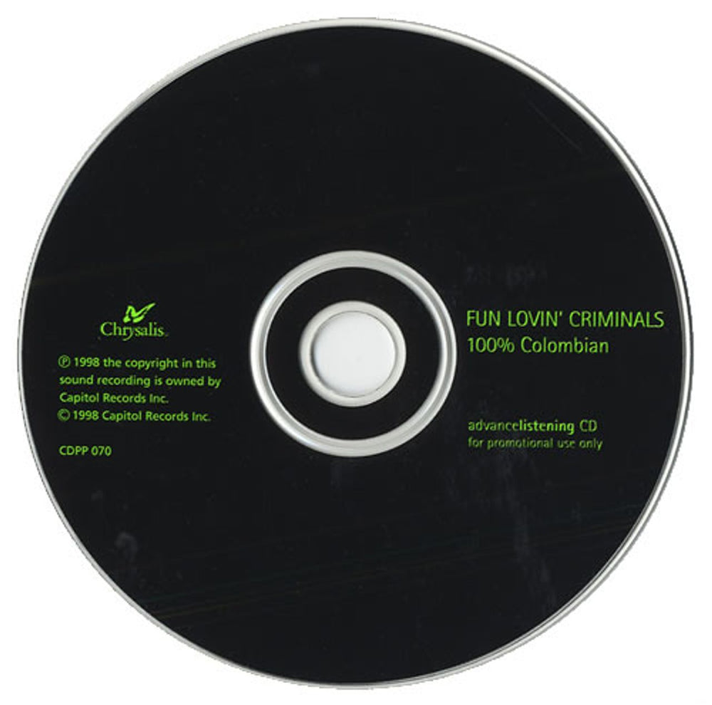 Fun Lovin Criminals 100% Colombian UK Promo CD album (CDLP) CDPP070