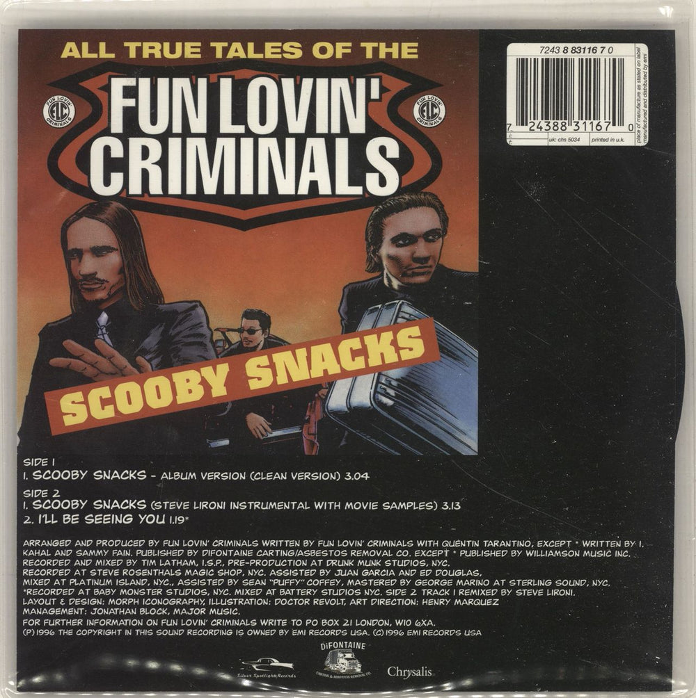 Fun Lovin Criminals Scooby Snacks UK 7" vinyl picture disc (7 inch picture disc single) FLC7PSC100264