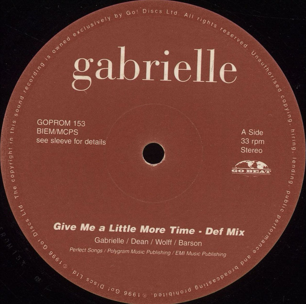 Gabrielle Give Me A Little More Time (David Morales Remixes) UK Promo 12" vinyl single (12 inch record / Maxi-single) GOPROM153