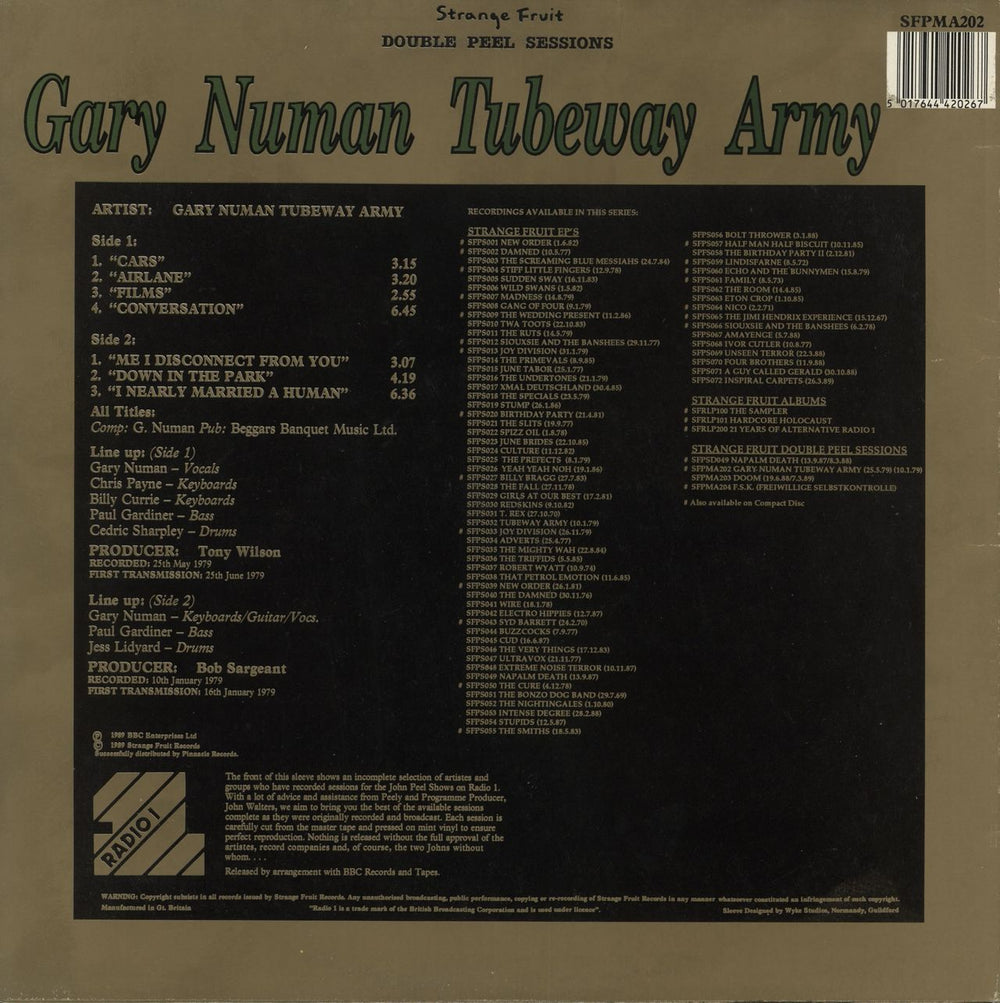 Gary Numan Double Peel Sessions UK 12" vinyl single (12 inch record / Maxi-single) 5017644420267