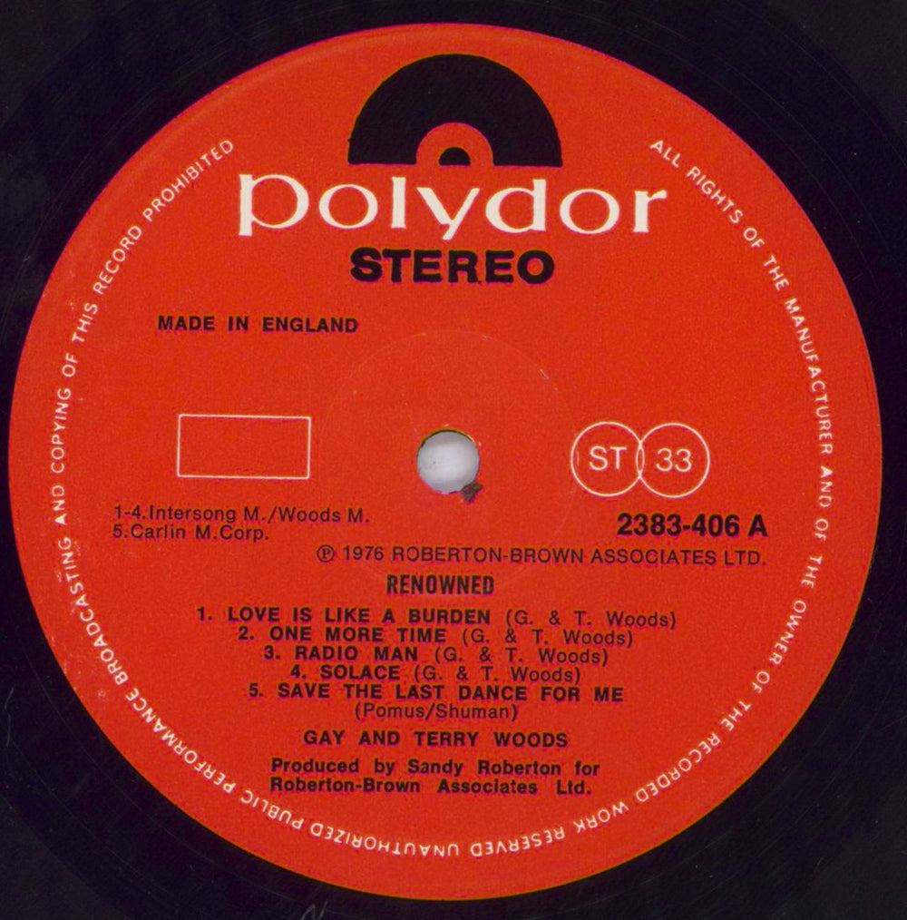 Gay & Terry Woods Renowned UK vinyl LP album (LP record) 3WILPRE821550