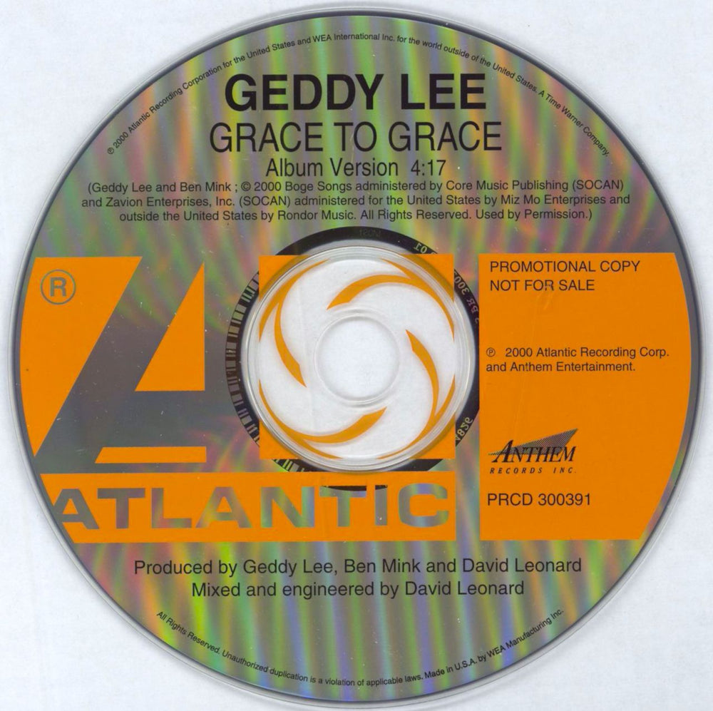 Geddy Lee Grace To Grace US Promo CD single (CD5 / 5") GDYC5GR173830