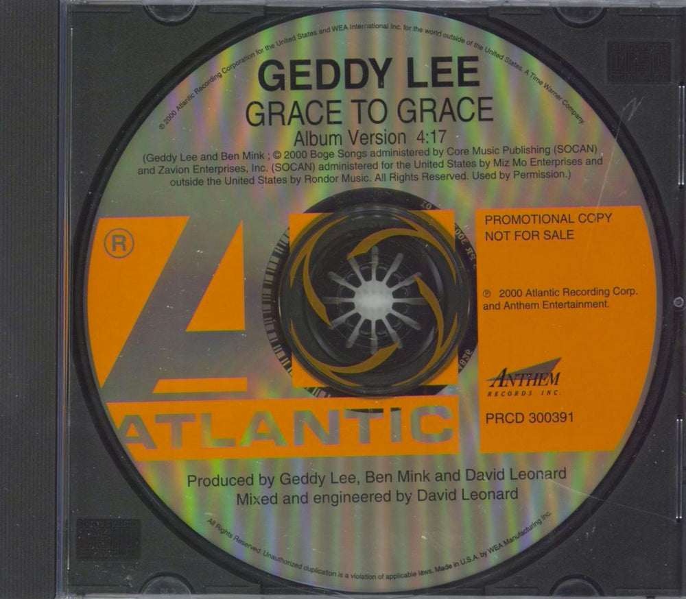 Geddy Lee Grace To Grace US Promo CD single (CD5 / 5") PRCD300391