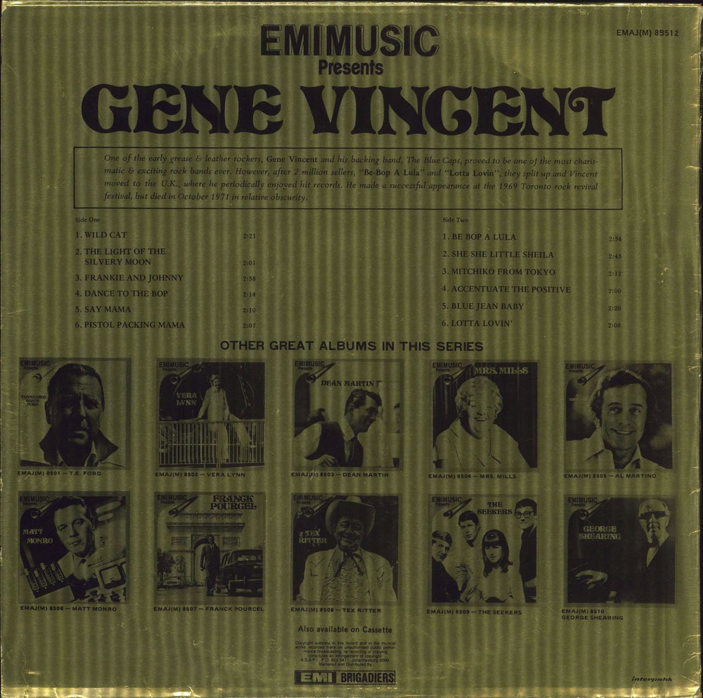 Gene Vincent Emi Music Presents Gene Vincent South African vinyl LP album (LP record)