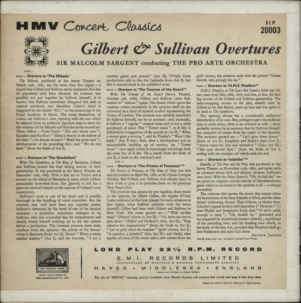 Gilbert & Sullivan Gilbert & Sullivan Overtures UK vinyl LP album (LP record)