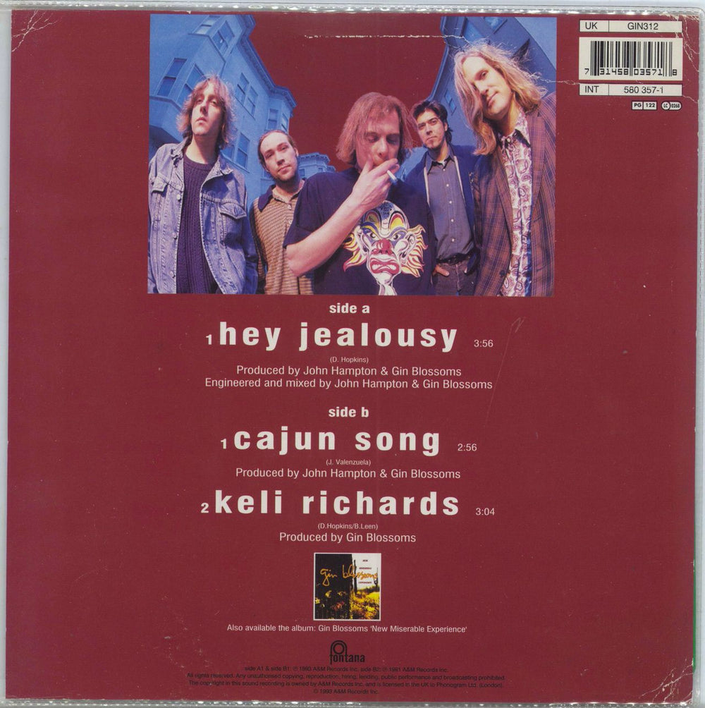 Gin Blossoms Hey Jealousy UK shaped picture disc (picture disc vinyl record) 731458035718