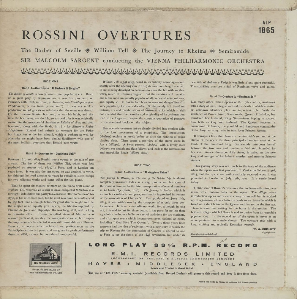 Gioacchino Rossini Rossini Overtures UK vinyl LP album (LP record)