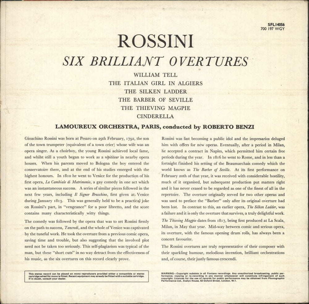 Gioacchino Rossini Six Brilliant Overtures UK vinyl LP album (LP record)