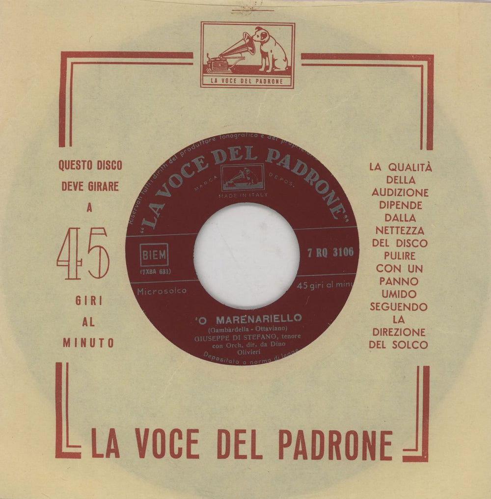 Giuseppe Di Stefano O' Marenariello - 1st Italian 7" vinyl single (7 inch record / 45) 7RQ3106