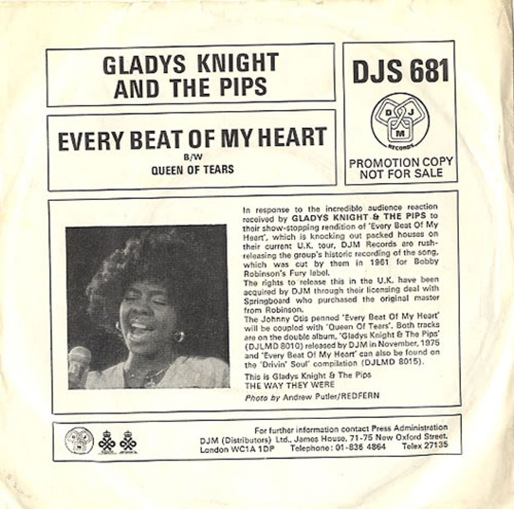 Gladys Knight & The Pips Every Beat Of My Heart - Promo P/S UK 7" vinyl single (7 inch record / 45) DJS681