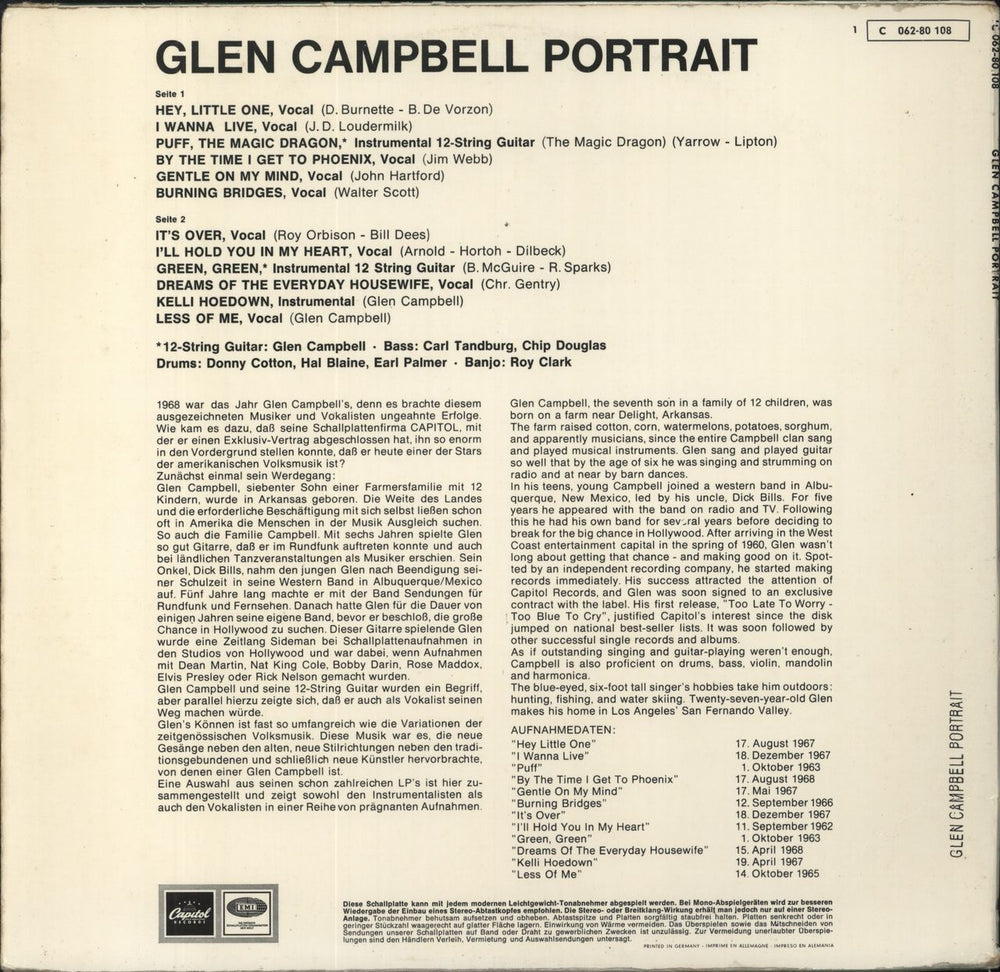 Glen Campbell Portrait German vinyl LP album (LP record)