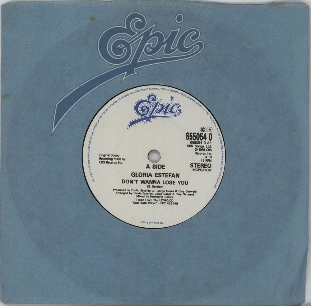 Gloria Estefan Don't Wanna Lose You UK 7" vinyl single (7 inch record / 45) 6550540