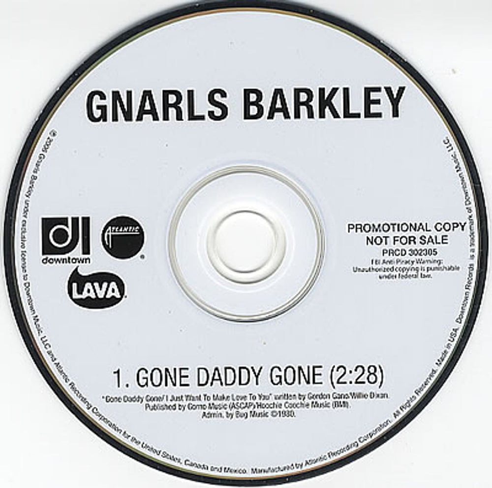 Gnarls Barkley Gone Daddy Gone US Promo CD single (CD5 / 5") PRCD302305