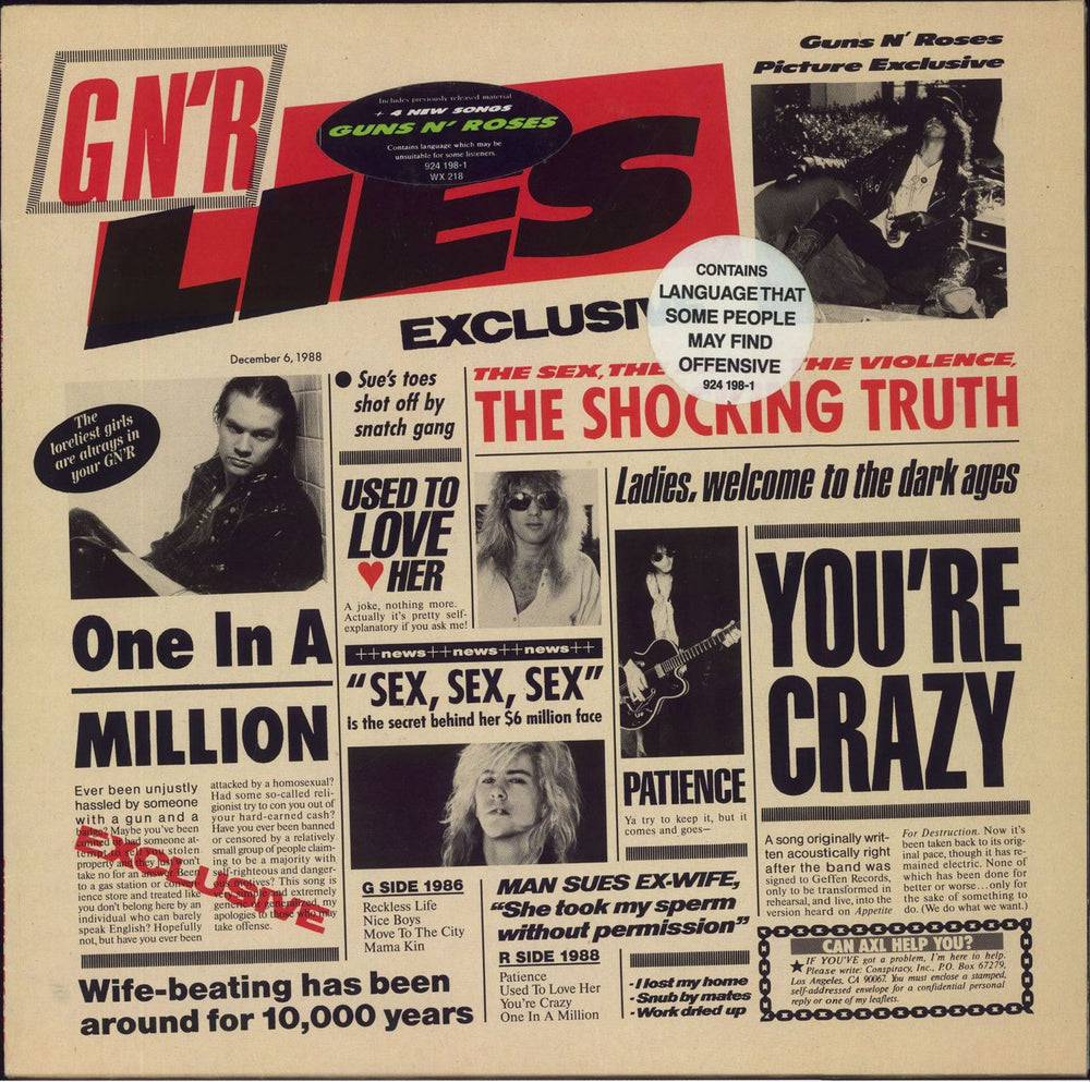 Guns N Roses GN'R Lies - 1st Uncensored Sleeve - Double Stickered UK vinyl LP album (LP record) WX218