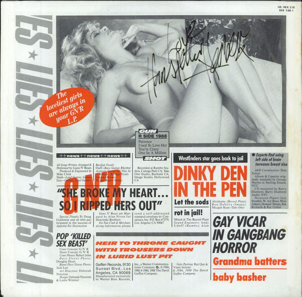 Guns N Roses GN'R Lies - Autographed UK vinyl LP album (LP record) 075992419819