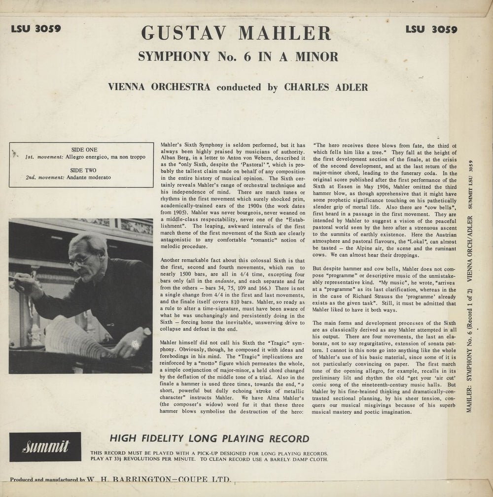 Gustav Mahler Sixth Symphony UK 2-LP vinyl record set (Double LP Album) M222LSI761713