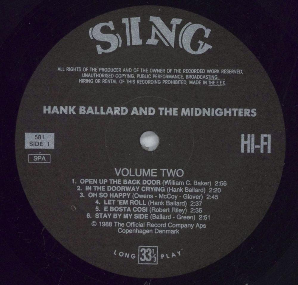 Hank Ballard Volume 2 Danish vinyl LP album (LP record) HM4LPVO827259