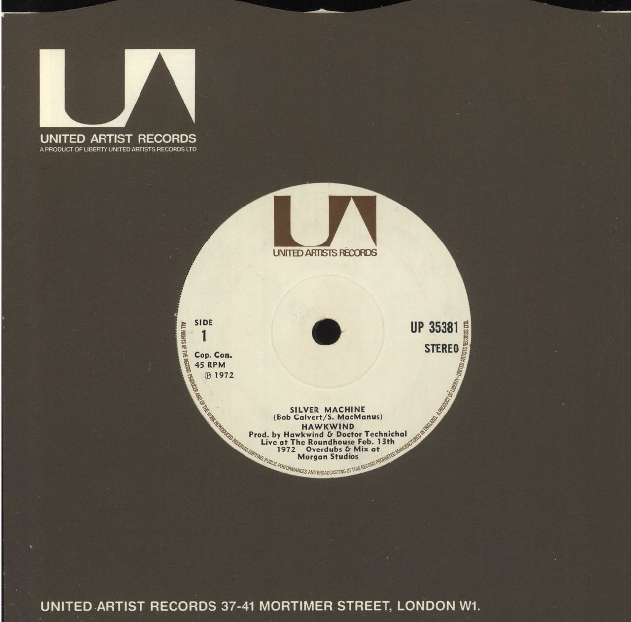 Hawkwind Silver Machine - 1st - Solid UK 7" vinyl single (7 inch record / 45) UP35381