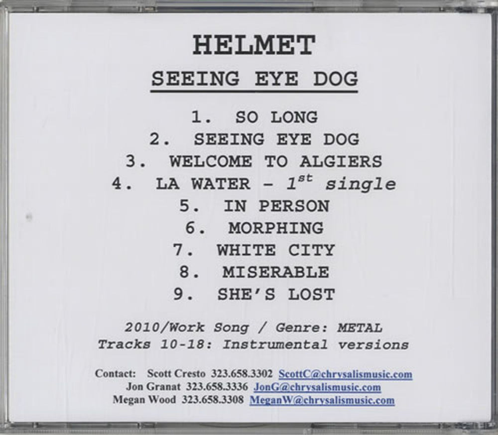 Helmet Seeing Eye Dog US Promo CD-R acetate CDR ACETATE