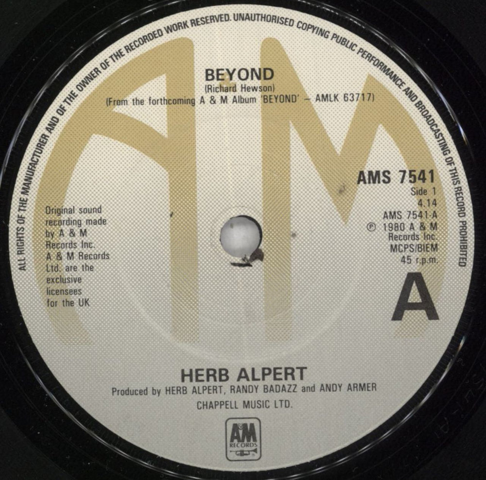 Herb Alpert Beyond - P/S UK 7" vinyl single (7 inch record / 45) HBA07BE828654