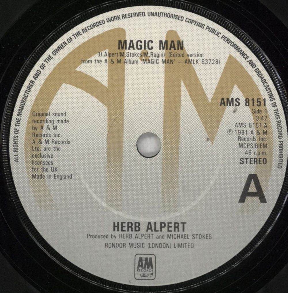 Herb Alpert Magic Man UK 7" vinyl single (7 inch record / 45) HBA07MA828655