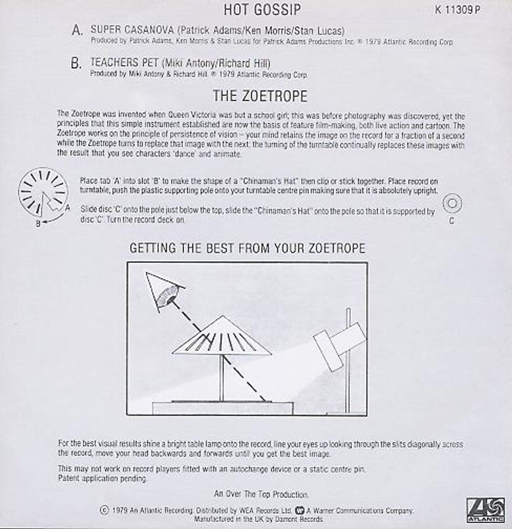 Hot Gossip Super Casanova + Zoetrope UK 7" vinyl picture disc (7 inch picture disc single) HGP7PSU547758